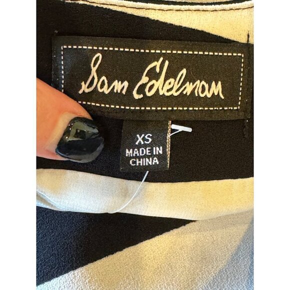 Sam Edelman Shirt Women XS Black White Striped Cropped Sheer Back Zip Blouse - Picture 9 of 12